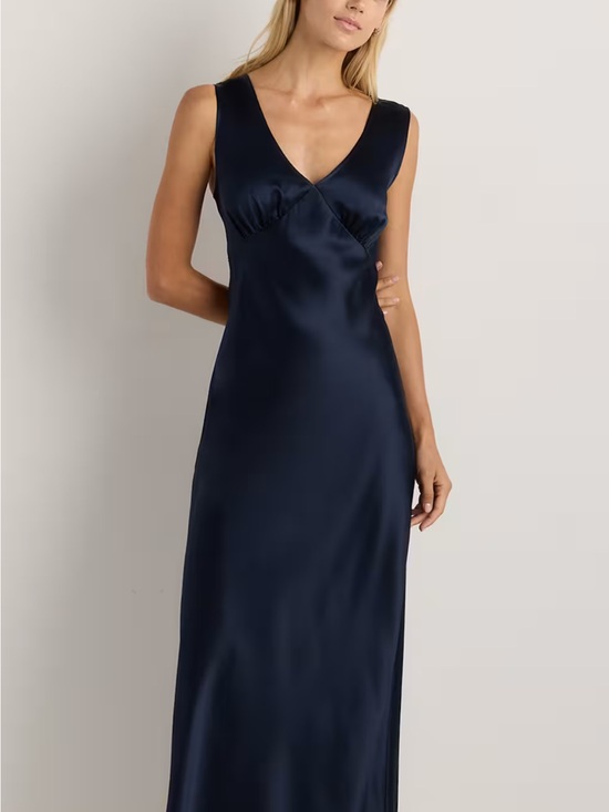 Quince Dresses & Skirts - Quince Navy Satin V-Neck Slip Dress
